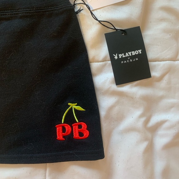 Playboy Cherry Embroidered Logo Black Mini Skirt - Picture 4 of 8